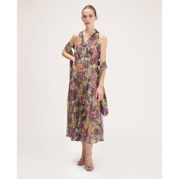 Motivi - Vestido de Georgette Estampado Étnico con Pliegues y Pañuelo - Mujer