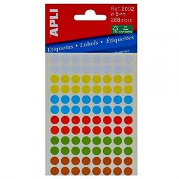 APLI 2092-Etiquetas minibolsa colores surtidos Ø 8,0 mm 3 hojas