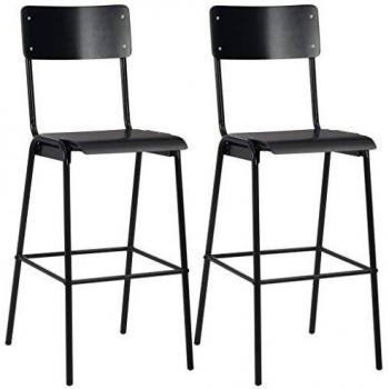 SengentoStyle Barstoelen 2 st massief multiplex staal zwart