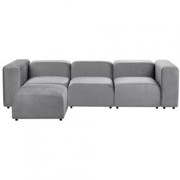 Sofá Modular Moderno de 3 Plazas con Otomana en Terciopelo Gris Falsterbo