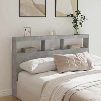 Cabecero de cama con luz LED gris hormigón 160x17x102 cm Vidaxl