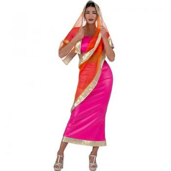 Disfraz de Hindú Elegante fucsia y naranja para mujer
