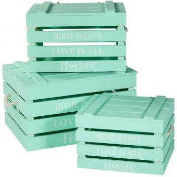 Creaciones Meng - Cajas De Madera Verde Set 3 Pzas Ref-14449