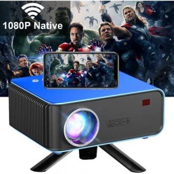 Proyector admite Full HD 1080P, Reproductor Youtube Instalado, Mini proyector 6500L, proyector de Video Compatible con teléfonos Inteligentes, Dispositivo USB HDMI AV TV, proyector de Cine casa, Azul