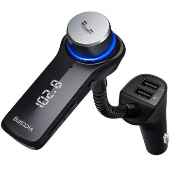 VicTsing Transmisor FM Bluetooth para Coche Manos Libres Navegación de Voz Adaptador de Radio Pantalla OLED Reproductor MP3 Mechero Coche Cargador de Coche Soporte U Disk para Móviles,Tablet