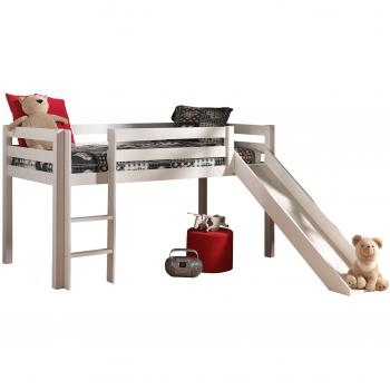 Cama de media altura Vipack Pino con tobogán, 90x200 cm, blanca, madera maciza