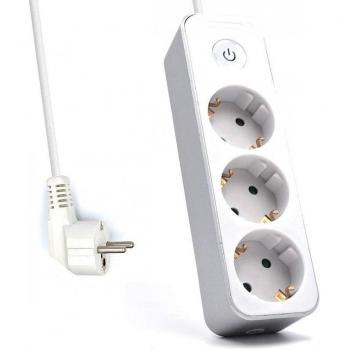Regleta Welly Enjoy It WY13163 de 3 Tomas Schuko con Interruptor y Protección, Cable de 1.5m, Color Blanco Plateado, Interior 16A