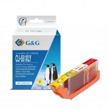 G&G Canon CLI-551XL Amarillo Cartucho de Tinta Genérico - Reemplaza 6446B001/6511B001