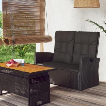 vidaXL Reclining Garden Bench with Cushions 118cm Black Poly Rattan