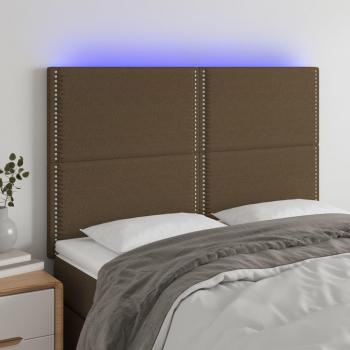 Cabecero LED Marrón Oscuro 144x5x111/128 cm Tela con luces LED, dimensiones 144 cm de ancho, 5 cm de profundidad y altura ajustable entre 111 y 128 cm