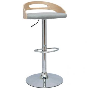 Taburete de cocina regulable de diseño en madera clara y tejido gris claro MANO