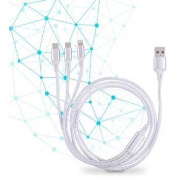 NK Multi Cable USB - Cable de Carga Trenzado 3 en 1, Carga Rápida, con Micro USB / USB Tipo C / Lightning para iPhone 12/11/X/XS/XR, Samsung Galaxy S10