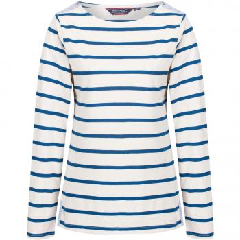 Regatta Flordelis Coolweave Cotton Long Sleeve Printed Jersey Top Polos/Camisetas, Mujer, Light Vanilla/Blue Opal, 14