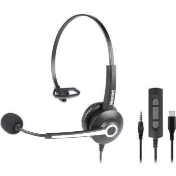 Auricular Monoaural con Micrófono USB-C y Jack 3.5mm para Oficina HHEADM-CJM Negro