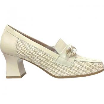 Mocasín de tacón para mujer Pitillos, 5 cm, color beige