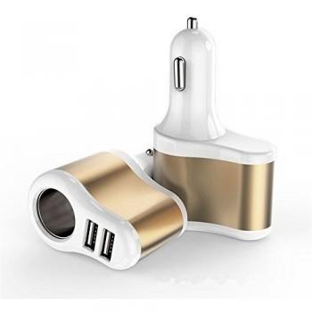 1justlink cargadores de coche 3 en 1, 2 puertos USB + Cargador de Encendedor de Coche para Teléfonos Móviles MP4 MP3 PC cámaras Altavoces Bluetooth