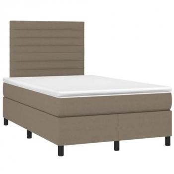 Cama box spring con colchón y LED tela gris taupe 120x190 cm