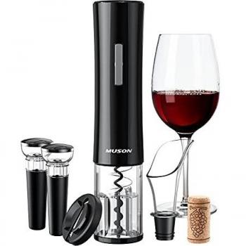 muson Abridor de Vino Eléctrico, Sacacorchos Automático con Cortador de Papel de Aluminio, 2 Tapones de Vacío, Aireador, Abridor de Botellas de Vino, Juego de Regalo 4 en 1 de Los Amantes del Vino