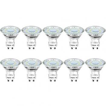 Lepro Bombilla LED GU10 4W, Bombilla GU10 LED Blanco Frío 5000k, Lámpara LED GU10 Equivalente 50W Halógena 350 Lumen, Bombilla GU10 Ángulo de Haz de 120°, Paquete de 10