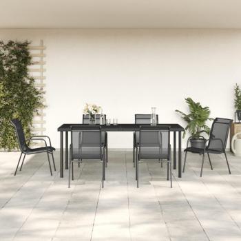 7-Piece Black Steel and Textilene Garden Dining Set