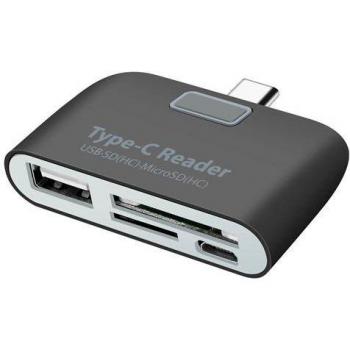 Adaptador USB-C a USB y Micro-USB con Lector de Tarjetas SD y Micro-SD, Negro