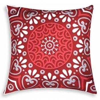 Excelsa Mandala - Cojín Decorativo, algodón y guata, Rojo, 45 x 45 cm