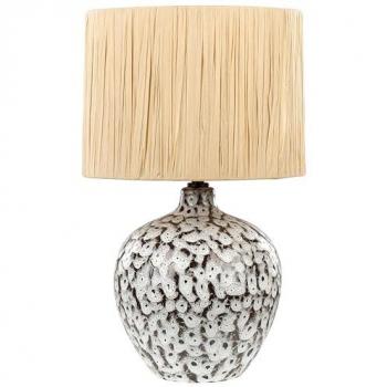 Lámpara de mesa moderna en cerámica blanca y negra de 45 cm con pantalla cónica de papel natural