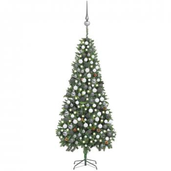 Árbol de Navidad preiluminado helado con luces, bolas y piñas 210 cm
