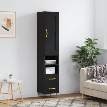 Aparador de madera contrachapada negro vidaXL 34,5x34x180 cm con 2 cajones y 2 estantes, mueble de almacenaje para salón, buffet y armario auxiliar