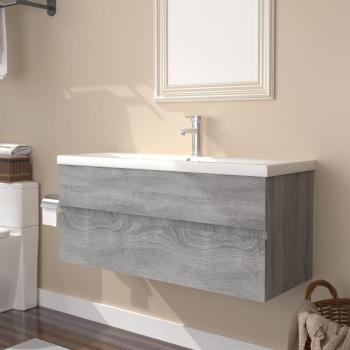 Mueble de baño y lavabo integrado Sonoma gris madera multicapa con acabado en madera contrachapada, diseño moderno, espacio de almacenamiento, dimensiones adecuadas para baños pequeños y gran durabilidad