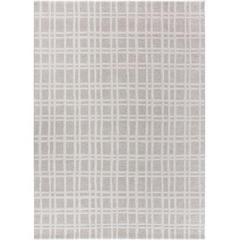 Alfombra Caledonia de estilo escandinavo, diseño geométrico y relieve en crema, disponible en tamaños 80x150 cm, 120x170 cm y 160x230 cm