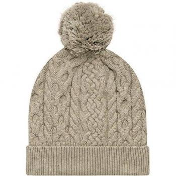 oodji Ultra Mujer Gorro de Punto Trenzado con Pompón, Gris, ES one size / one size