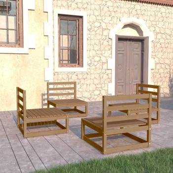 Conjunto de Muebles de Jardín 4 Piezas Marrón Ámbar Madera Maciza de Pino con Cojines
