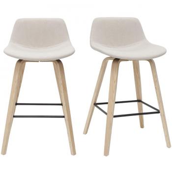 Set de 2 taburetes de cocina nórdicos beige y madera clara 65 cm NONIE