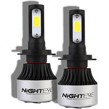 Pack de dos bombillas led para faro de coche de Nighteye, 72W, 9.000 lm, 7/H, kit de conversión para faros antiniebla, lámpara DRL lámpara con chips de led COB 6.500K, blanco