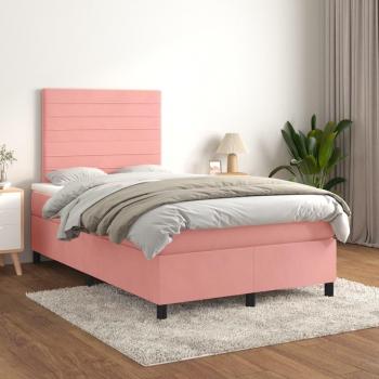 Cama box spring con colchón de terciopelo rosa 120x200 cm
