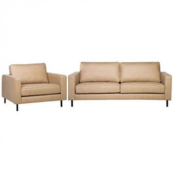 Conjunto de Sofás Beige Imitación Piel 3 Plazas y Sillón Estilo Minimalista Savalen