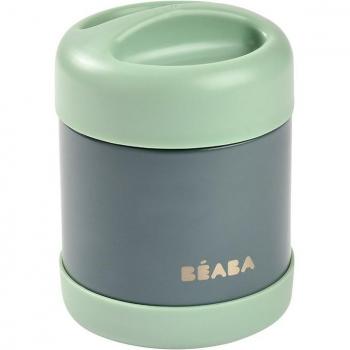 BEABA Termo Isotérmico de Acero Inoxidable 300 ml, Mineral Gris/Verde Salvia