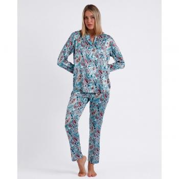 Pijama Abierto Manga Larga Water Paisley Azul