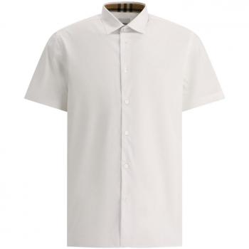 Burberry Men's Sherfield Short Sleeve Shirt in White, Size XL, with Equestrian Knight Embroidery