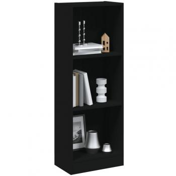 Estantería Fausto de 3 Estantes en Madera Contrachapada Negra, Dimensiones 109x40x24 cm