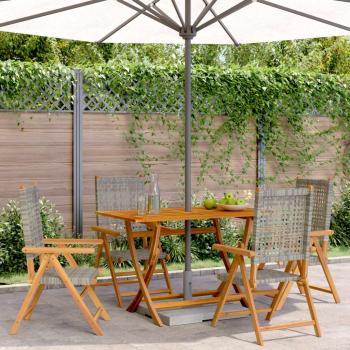 Sillas de jardín reclinables 4 piezas de madera maciza de Polyrattan gris