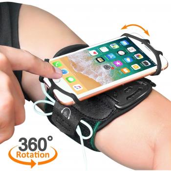 Bovon Brazalete Deportivo, Brazalete Movil Súper Transpirable para iPhone X XS MAX XR 8 7 6S Plus, Galaxy Note 9 S9 Plus, Rotación de 360° para Teléfono con Bolsillito de Llaves para Correr Montar
