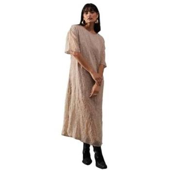 Khaki Premium Organza Midaxi T-Shirt Dress for Women - Size 6 UK