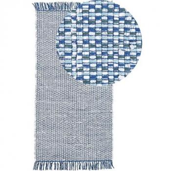 Alfombra Rectangular Azul de Algodón Hecha a Mano 80 x 150 cm Estilo Boho Ecléctico Besni