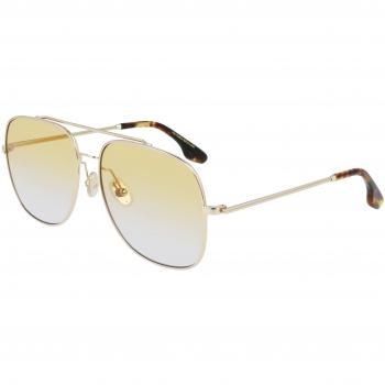 Victoria Beckham Rectangular Metal Frame Sunglasses with Amber Gradient Lenses, Yellow, One Size