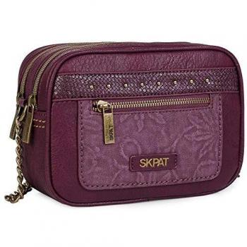 SKPAT - Bolso de Mujer Tipo Bandolera Pequeño. Piel Síntetica Relieves y Texturas Compartimento Principal Doble. Elegante y Bonito. Diseño Casual. 304683, Color Granate