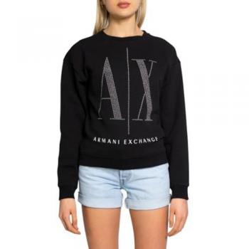 Armani Exchange Women's Black Cotton Sweatshirt with Studs, Size XS