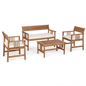 Set de Salón Exterior Noemi en Madera de Acacia con Cojines Ecrú - Bizzotto