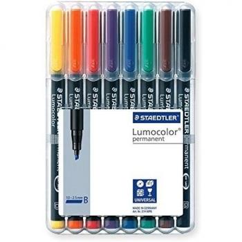 Staedtler Lumocolor 314 WP8. Rotuladores de tinta permanente de colores variados. Blíster con 8 unidades.